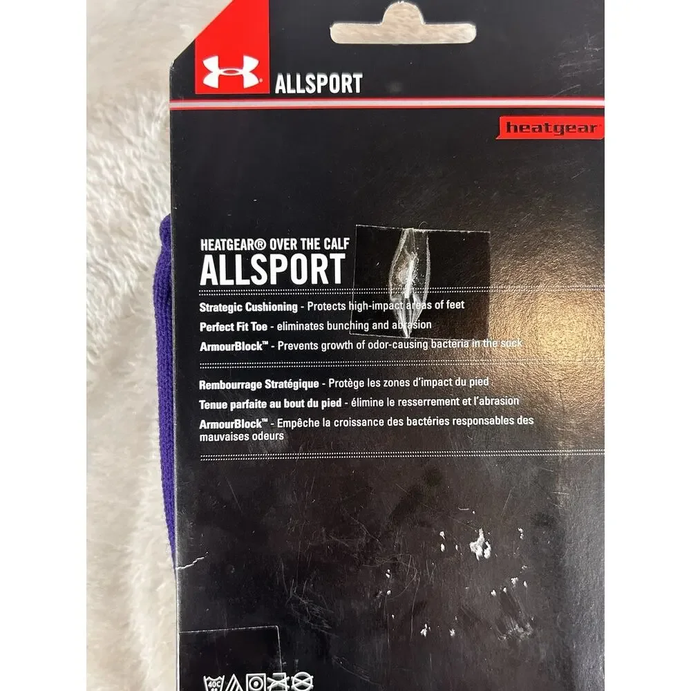 Under Armour All Sport Socks Unisex Sz L Purple HeatGear Over The Calf